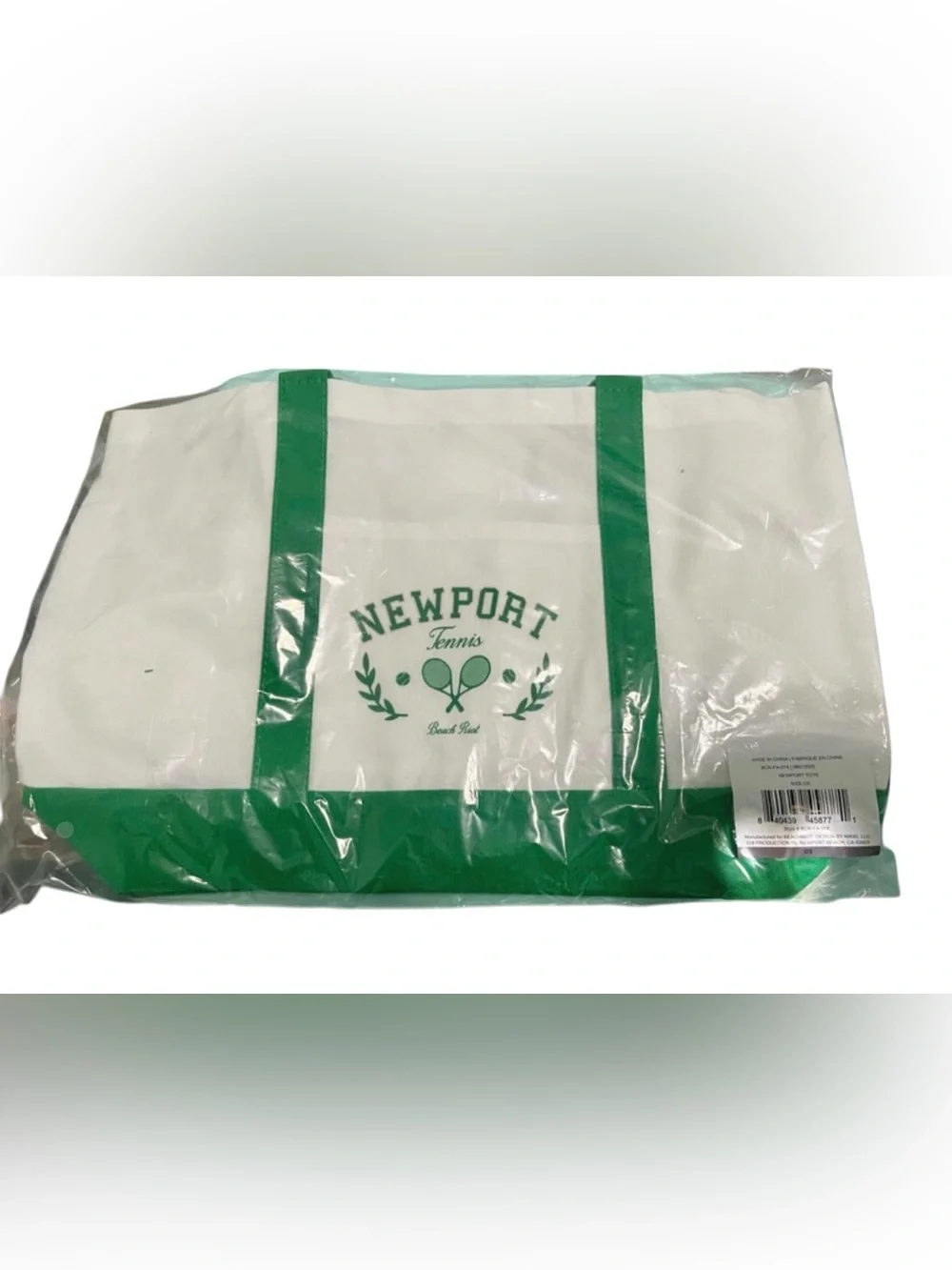 Beach Riot White and Green Canvas Tote with Tennis Logo